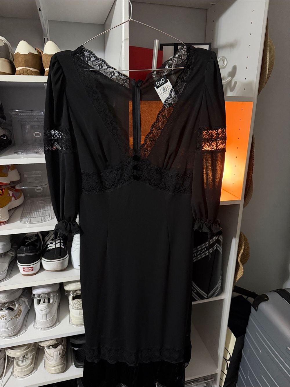 D&G Black Lace-Trim V-Neck Chemise